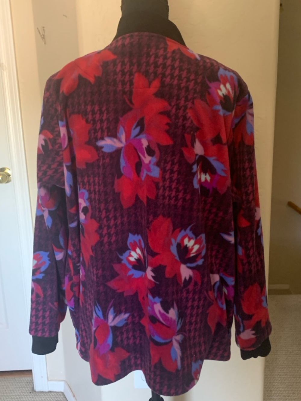 Bob Mackie Floral Houndstooth Bomber Jacket - Purple & Red - Picture 8 of 12
